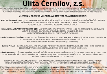 Kurzy a kroužky spolku Ulita Černilov ve školním roce 2025/2026